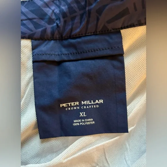 NWT Peter Millar Navy Palm Print Swim Trunks Size: XL